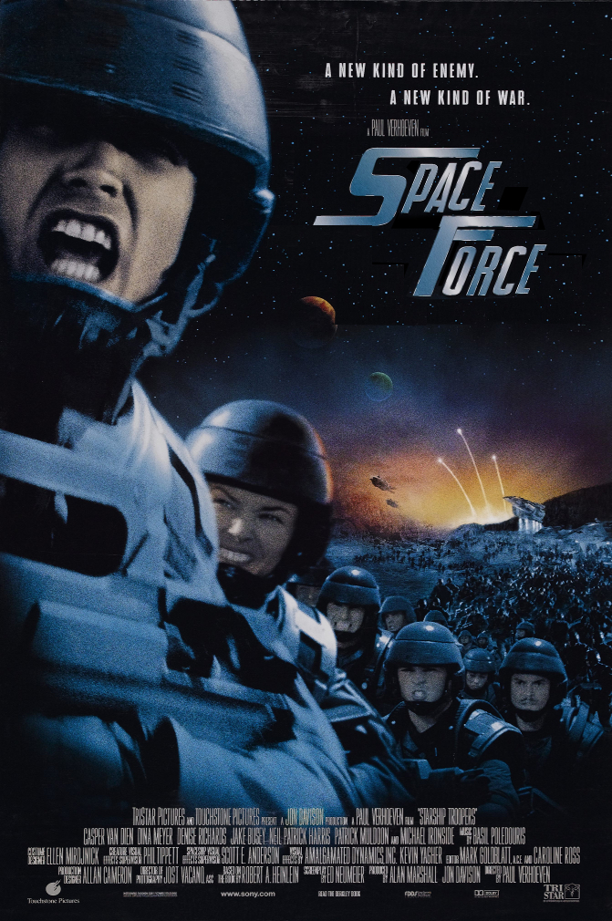 A movie poster for Starship Troopers but retitled "Space Force"